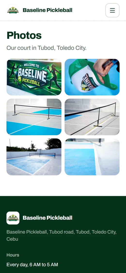 Baseline Pickleball photos page on a phone